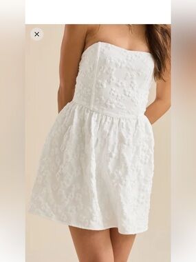 Altar'd State White Strapless Mini Dress with Floral Appliqué